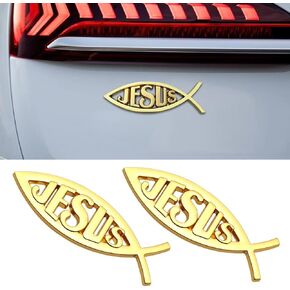 2pcs Jesus Fish Decal Sticker, 3D Faith Fish Emblem Sticker, Car Chrome Decal Emblem Sticker, Christian Fish Symbol Decal for Vehicle Decoration (Silver)