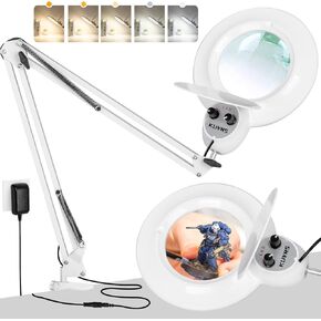 10X Magnifying Glass with Light and Stand, Infinite Color Modes, Long Arm LED Magnifying Lamp with Clamp, 2200 Lumen Rotary Knob Dimmable Hands Free Lighted Magnifier for Hobby Reading Repair