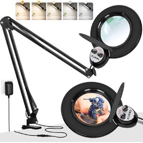 10X Magnifying Glass with Light and Stand, Infinite Color Modes, Long Arm LED Magnifying Lamp with Clamp, 2200 Lumen Rotary Knob Dimmable Hands Free Lighted Magnifier for Hobby Reading Repair