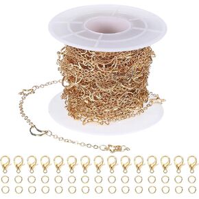 PATIKIL Copper Jewelry Chain, 33Ft Star Moon Link Cable Chains for Necklace Earring Bracelet Findings Jewelry Making Trucker Hat Chains, Gold