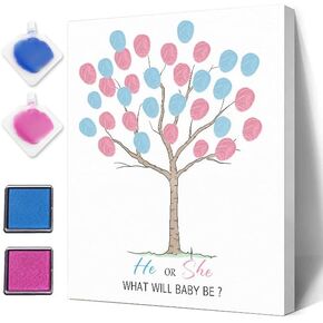 Funny Baby Shower Guest Book Party Game, Gender Reveal Fingerprint Leaves Tree, Gender Reveal Baby Shower Party Ideas, Gender Reveal Keepsake, Special Meaningful Canvas Decoration