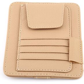 Multi-function Car Sun Visor Organizer Card Storage Glasses Holder Clip Pouch Bag Hanging Holder PU Leather(Beige)