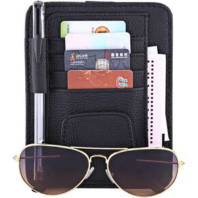 Multi-function Car Sun Visor Organizer Card Storage Glasses Holder Clip Pouch Bag Hanging Holder PU Leather(Beige)