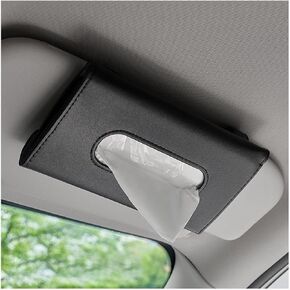 Car Tissue Holder, Leather Auto Sun Visor Napkin Holder Mask Dispenser, Universal Vehicle Tissue Case Holder for Visor & Backseat, Interior Car Accessories for SUV Truck (Black, Smooth)