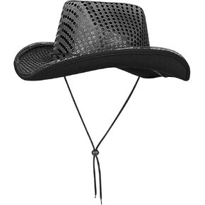 Shiny Sequin Light Up Cowboy Hat Flashing Western Cowgirl Hat Vintage Dance Ball Disco Jazz Hats Party Costume for Men Women