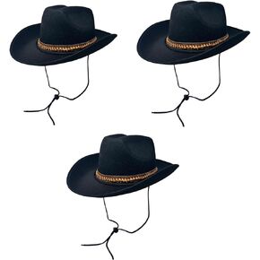 قبعة رعاة البقر سوداء أصلية مع شريط ذهبي 3 عبوات مقاس واحد يناسب الجميع in Kuwait