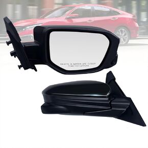 Right Passenger Side Mirror Compatible with Honda Civic 2016-2021 3-Pins Manual Folding Power Adjustment Glass Rear View Door Mirror Black