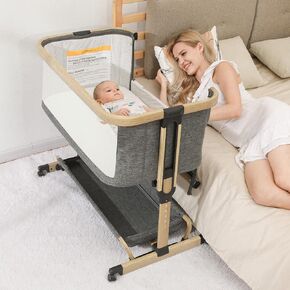 AMKE 3 in 1 Baby Bassinets,Bedside Sleeper for Baby,Baby Cradle with Storage Basket, Easy to Assemble Bassinet for Newborn/Infant, Adjustable Bedside Crib,Safe Portable Baby Bed