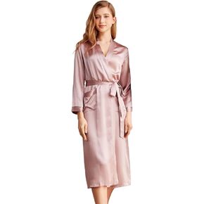 THXSILK Silk Robes for Women, Long Kimono Robes Bridesmaid Brides Wedding Party, Pure Silk Bath Robe