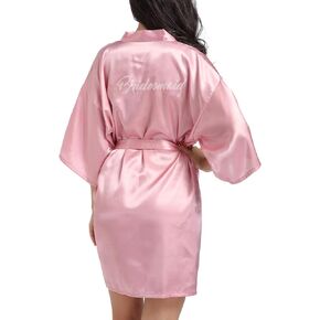 Women's Satin Kimono Short Robe for Bridesmaid Wedding Party Getting Ready Robes with Rhinestones Dressing Gown