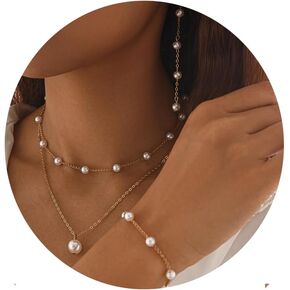 Silver Jewelry Set for Women, Long Pearl Earrings Dainty 14K Gold/Silver Plated Pearl Necklace and Earring Set Bridal Pearl Drop Earrings Pearl Choker Necklace Wedding Bridesmaid Jewelry Set Gifts for Women