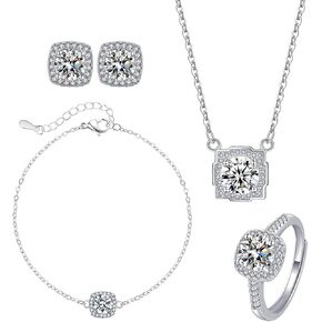 4pcs Cubic Zirconia Wedding Jewelry Sets for Bride Bridesmaid Cubic Zirconia Pendant Necklace Earrings Link Tennis Bracelet Open Ring Set for Women Birthday/Valentine's Day/Mother's Day/Christmas