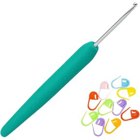 خطاف كروشيه KnitPro Waves 2.0 مقاس 5.25 بوصة، 6.50 مم (13 سم، مقاس أمريكي K) حزمة من الألومنيوم مع 10 علامات غرز من Artsiga Crafts