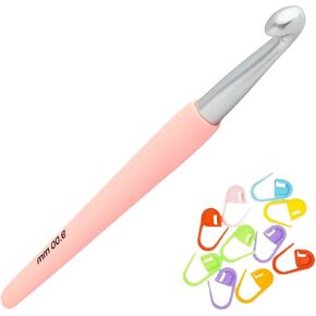 خطاف كروشيه KnitPro Waves 2.0 مقاس 5.25 بوصة، 6.50 مم (13 سم، مقاس أمريكي K) حزمة من الألومنيوم مع 10 علامات غرز من Artsiga Crafts