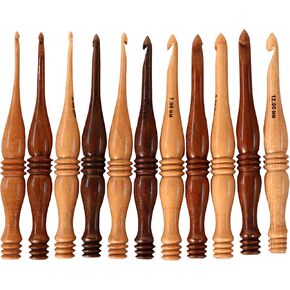 7" Long Crochet Hooks Wood 3.5mm to 15mm | Knitting Hook | Wooden Crochet Hook Set of 11