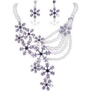 EVER FAITH Snowflake Simulated Pearl Austrian Crystal Necklace Earrings Set