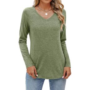 Sherosa Womens Long Sleeve Tops V Neck Loose Fit Tunic Tops Casual Basic Tees Shirts Blouses