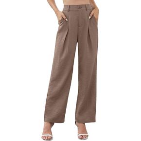 QUEZHU Women's Fall Straight Leg Pants Elastic Waisted in The Back Business Casual Trousers Long Wide Pants Trendy 2024