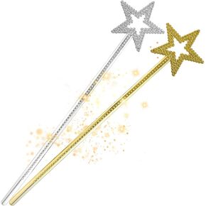 2 Pieces Princess Fairy Wands Silver Magic Star Wand Fairy Wands Glinda Wand Sparkly Angel Wand Sticks for Girls and Adults Costume Birthday Party Wedding Halloween Christmas Cosplay
