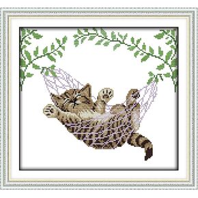 Abillyn Embroidery Cross Stitch Kits Cat on Hanging Basket Stamped with Printed Pattern Starter Kit (Kitten)