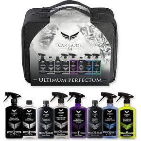 Car Gods 8 Piece Car Cleaning Detailing Kit - Shampoo - Carnauba Wax - Wheel Cleaner - Shine Detailer - Fallout Eliminator - Tyre Serum - Interior Detailer - Glass Cleaner