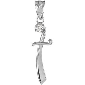 Polished 925 Sterling Silver CZ-Studded Scimitar Sword Pendant