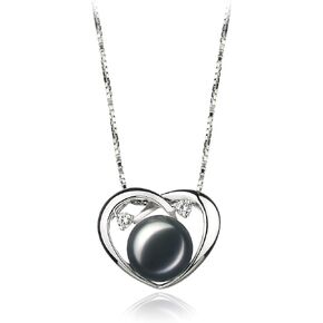 Katie Heart Black 9-10mm AA Quality Freshwater 925 Sterling Silver Cultured Pearl Pendant For Women
