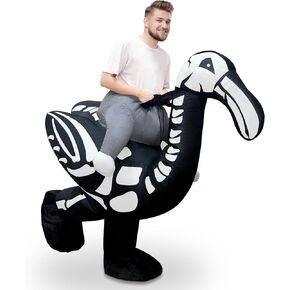 Halloween Inflatable Costume Riding Flamingo Skeleton Funny Blows Up Animals Rider Cosplay Costume for Halloween Party Adult Men Women