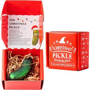 Haooryx German Christmas Pickle Ornament Tradition Decor, Glass Blown Green Cucumber Craft Pendant Tags with Rope for Christmas Tree House Decor Tradition Xmas Holiday Party Favor Gift Supply