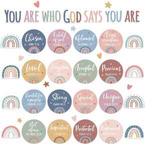Christian Bulletin Board Decorations Inspirational Bulletin Board Sets Motivational Cutouts Boho Rainbow God Says You are Religious Classroom Wall Decor for School Home Church Supplies