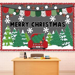 Christmas Bulletin Board Set Merry Christmas Winter Classroom Decoration Xmas Tree Red Truck Cutouts for Christmas Winter Holiday School Blackboard Chalkboard Wall Window Door Home Decor Supplies