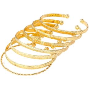 COLORFUL BLING 7-piece gold bracelet set, stackable cuff bracelet set, fashionable, elegant, charming, minimalist texture Bohemian jewelry for women