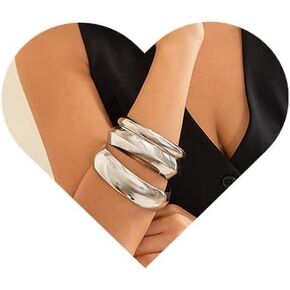 3PC Chunky Gold Bangles Bracelets Trendy Chunky Cuff Bracelets Wide Hammered Wrist Cuff Wrap Bracelet for Women