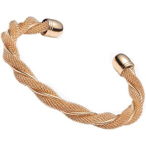 Gold Cuff Wide Bracelets for Women Multi-layer Winding Wave Design Big Open Adjustable Bangle