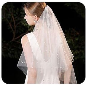 White Pearl Veil 2 Tiers Bride Veil Bachelorette Party Veil for Women and Brides