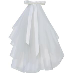 Bridal Veil,White Satin Bow-Knot with Hair Clip for Wedding and Bachelorette Party,Communion Veil