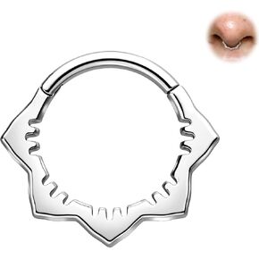 BodyAce 16G Septum Rings Hinged Nose Clicker, Flower Tragus Hoops Earring Stacked Nose Rings, Gold Conch Daith Piercing 8mm 10mm Cartilage Jewelry