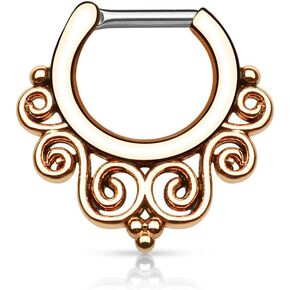 Pierced Owl - 16GA Stainless Steel Tribal Swirl Fan Septum Clicker Ring