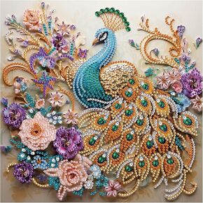 Sanjee 5D Special Shape Diamond Art Kits for Beginners, Peacock Diamond Painting Kits for Adults, Crystal Rhinestones Diamond Painting for Home Wall Decoration Gift, 12×12inch