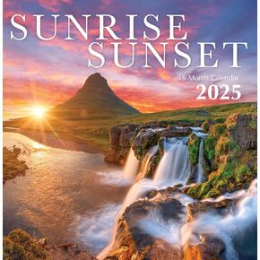 Sunrise Sunset 2025 Hangable Monthly Wall Calendar Large Months Desert Beach Mountain Ocean Parks Paradise Vacation Photo Gift Organizing & Planning (2025 Sunrise)