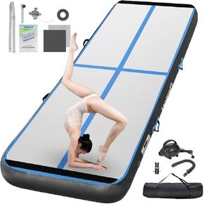 FBSPORT 20ft Inflatable Air Gymnastics Mat Training Mats 8 inches Thickness Gymnastics Tracks for Home Use/Training/Cheerleading/Yoga/Water with Pump