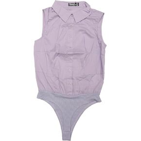 Allegra K Sleeveless Bodysuit Tops for Women's Business Work Button Down Leotard Shirt