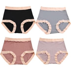 Womens High Waisted Silk Underwear Stretchy Full Coverage Panties Pack of 4