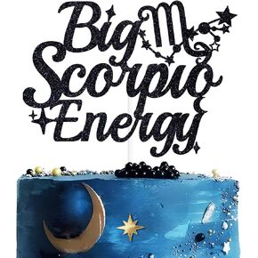 Big Scorpio Energy Cake Topper, Scorpio Birthday Cake Décor, 12 Zodiac Constellations Scorpio Birthday Party Decorations Supplies Black Glitter