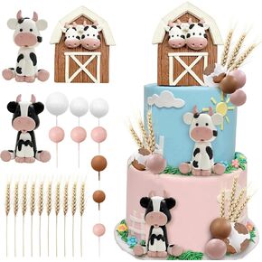22 PCS Cow Cake Topper Farm Cow Cake Decorations for Baby Shower Cow Themed Girls Boys Birthday Party Decorations Supplies (Farm Cow)