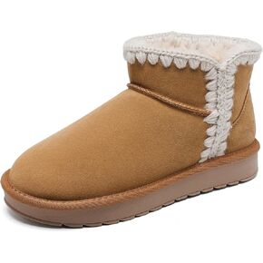 somiliss Women Winter Snow Boots: TPR Non-Slip Outsole Suede Leather Braided Design Fur Lined Ankle Boots