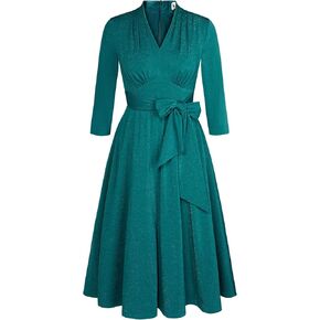 فستان كوكتيل لامع عتيق للسيدات من Belle Poque برقبة على شكل حرف v 3/4 كم ورباط خصر على شكل حرف a سوينغ لحفلات الزفاف in Kuwait