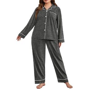 SWOMOG Women's Plus Size Pajamas Set Long Sleeve Sleepwear Button Down Tops Soft Pajama Pants 2 Pcs Lounge Sets with Pocket