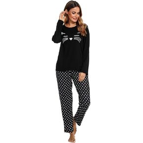 Cotton Pajamas for Women Set Cotton Long Sleeve Pajamas Printed Sets Pants ladies Pjs Sets with Pockets