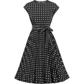 Wellwits Women's Cap Sleeves Pleated 40s 50s Vintage Dress
